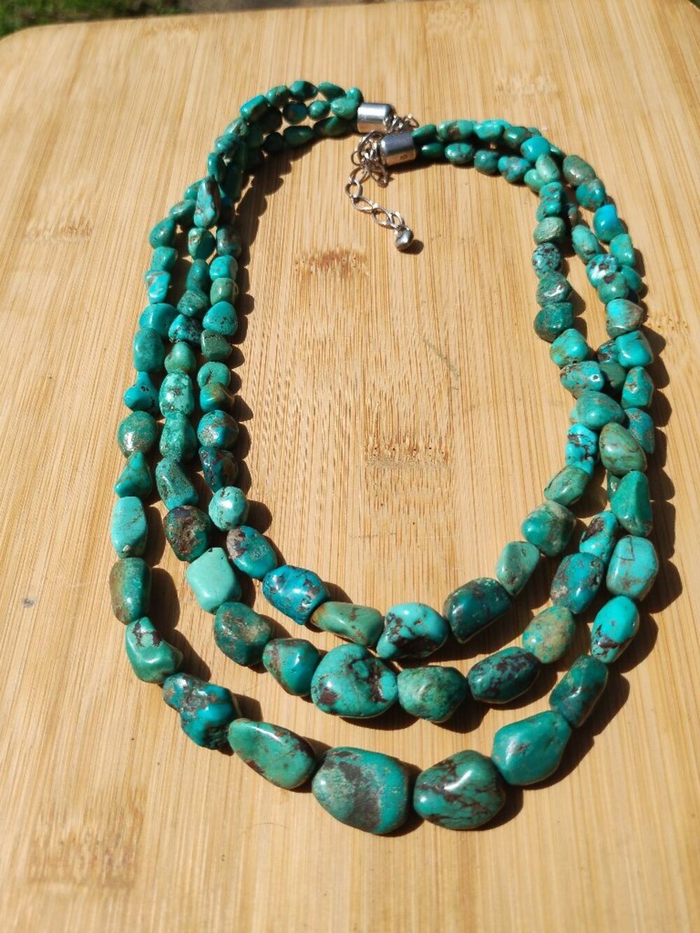 Jay King DTR 3 strand Turquoise nuggets necklace 925 Sterling Silver chunky
